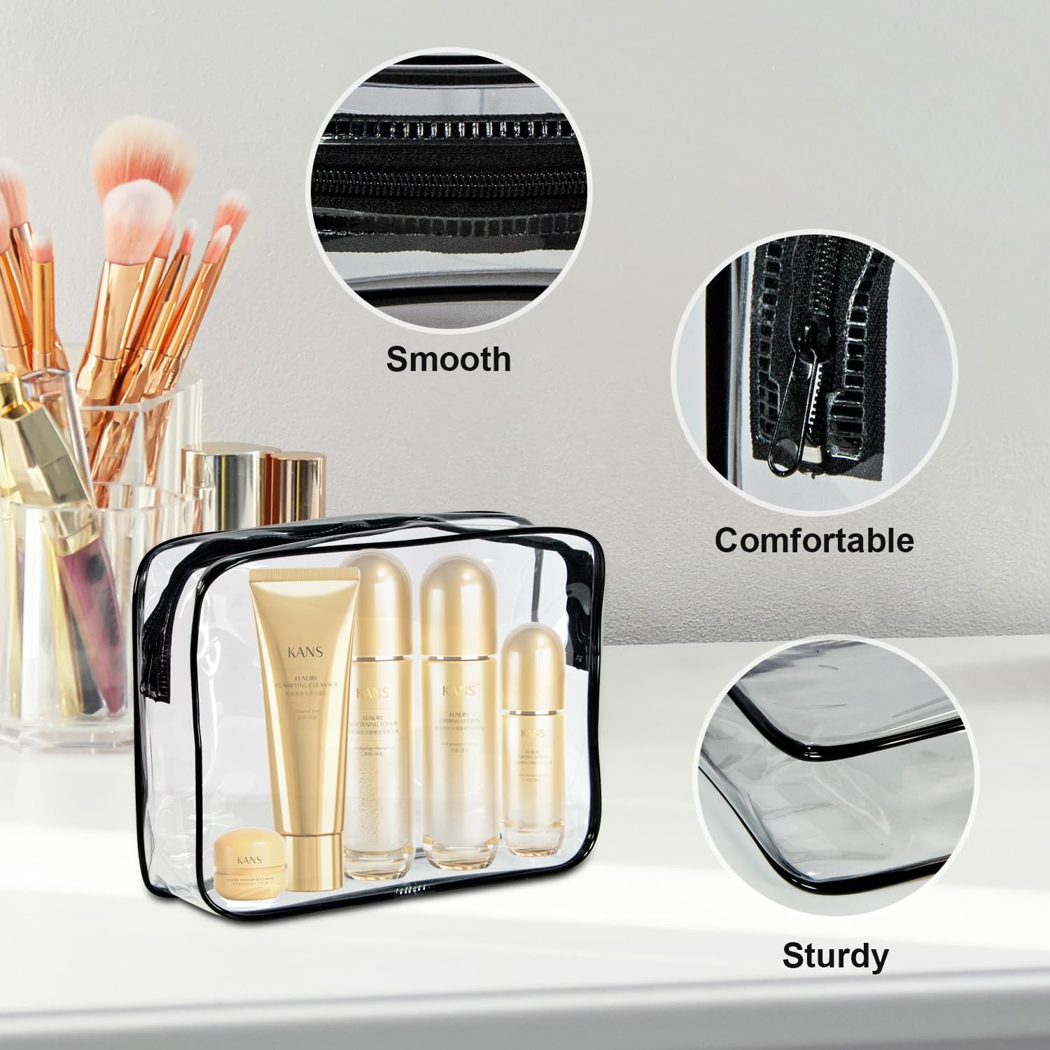 Bolsa de aseo transparente aprobada por la TSA, organizador de viaje de tamaño de cuarto de galón, resistente al agua, paquete de 2, bolsas de cosméticos y maquillaje de viaje, bolsa de mano