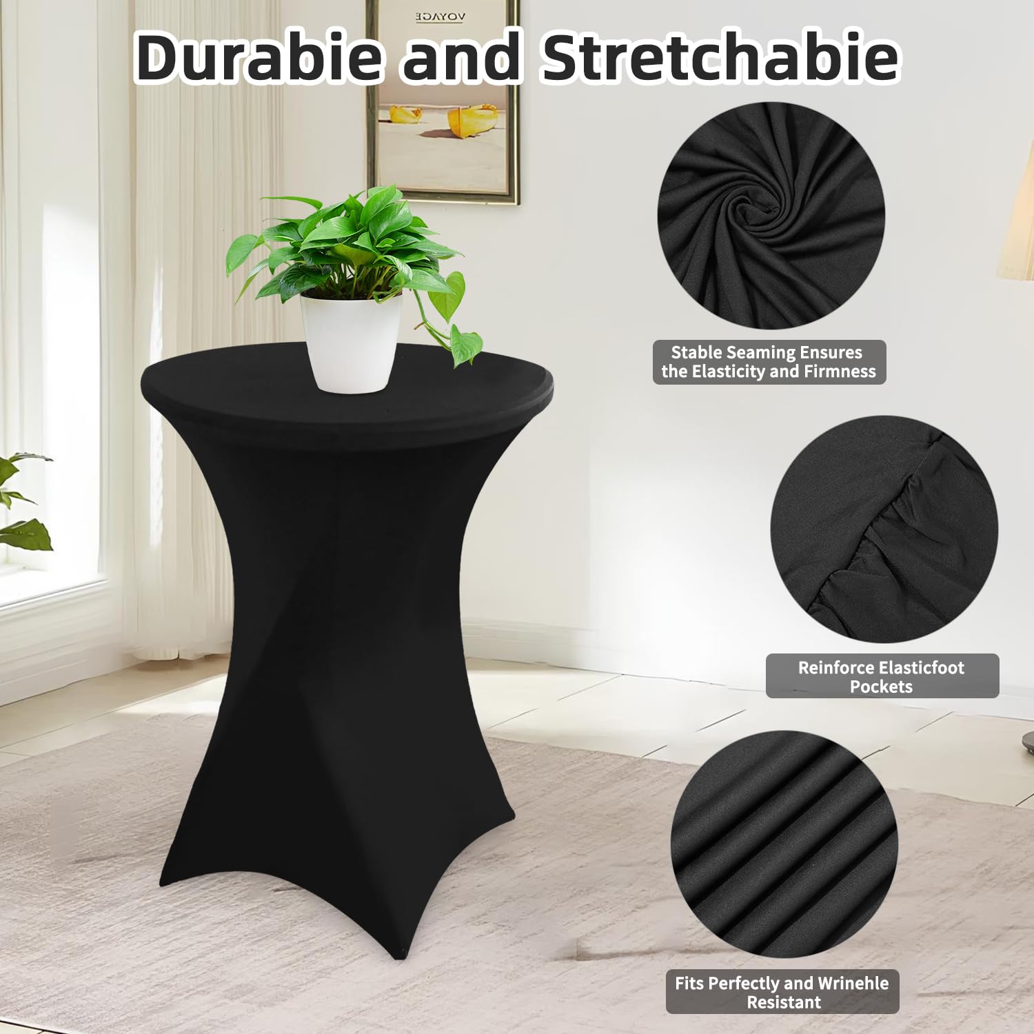 Zhufas 2er-Set Stretch Stehtisch Husse für Bistrotisch Ø 80-85 cm Elegante, Spannbare Tischdecke für Stehtisch, Stretch-Husse Weiß (80×110cm, Schwarz) Küche, Haushalt & Wohnen