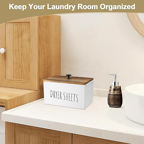 Miniatura 7 de Welltop Soporte para hojas de secadora, dispensador de hojas de secadora con tapa para organización de lavandería, soporte de hojas para decoración