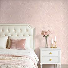 ICOOP Pink Wallpaper Geometric Art Deco Peel and Stick Wallpaper Vintage Light Pink Contact Paper Elegant Wall Paper Peel and Stick Modern Soft Blush Girly Wall Mural for Girls Room Bedroom 17.5"x80"
