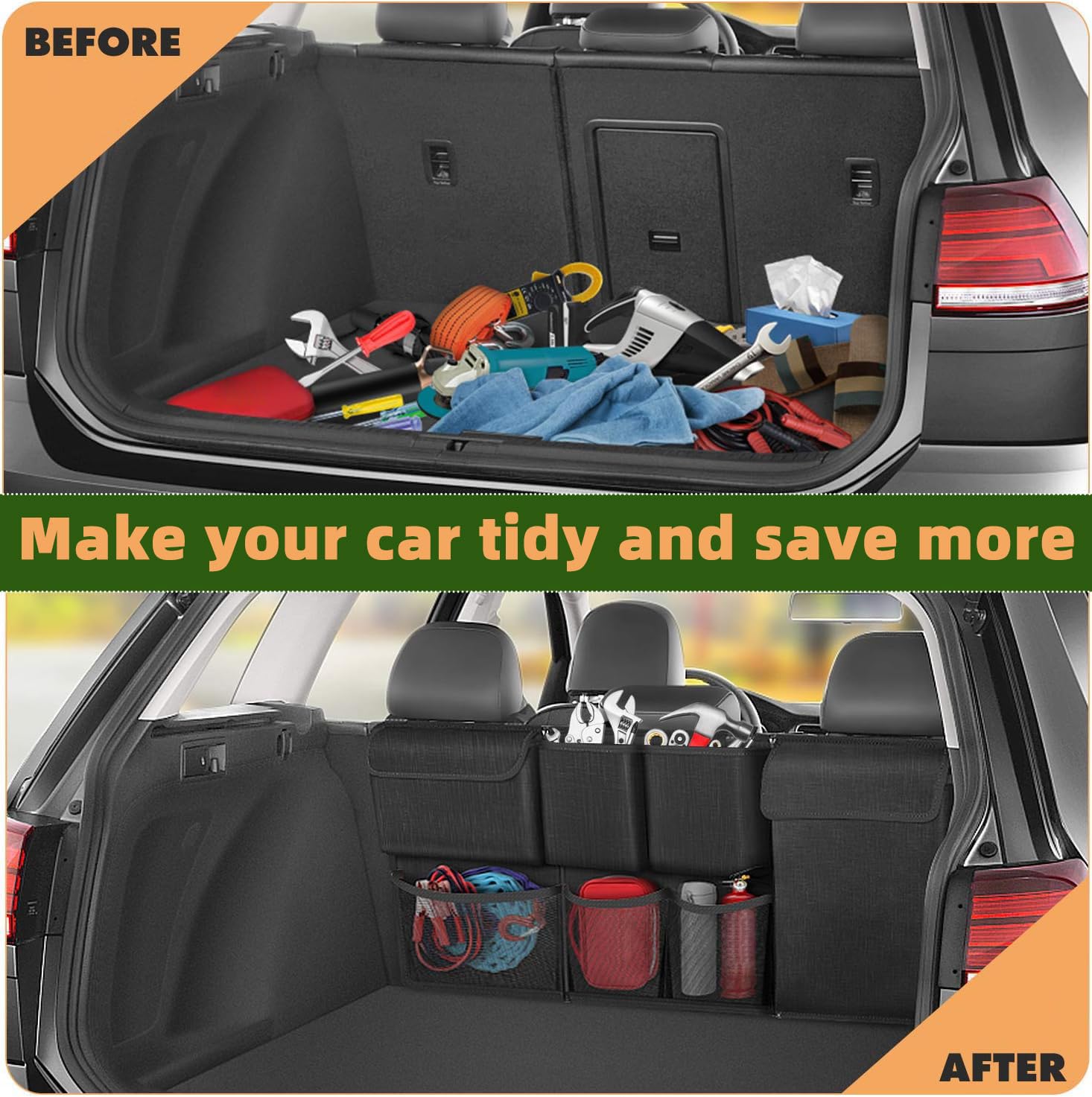 Auto Bagagliaio Organizer per Fiat Panda III City Cross 2017-2022, Tasca Portaoggetti Auto Borsa Portaoggetti Pieghevole Appendibile Impermeabile Scatola Accessori,A/Black