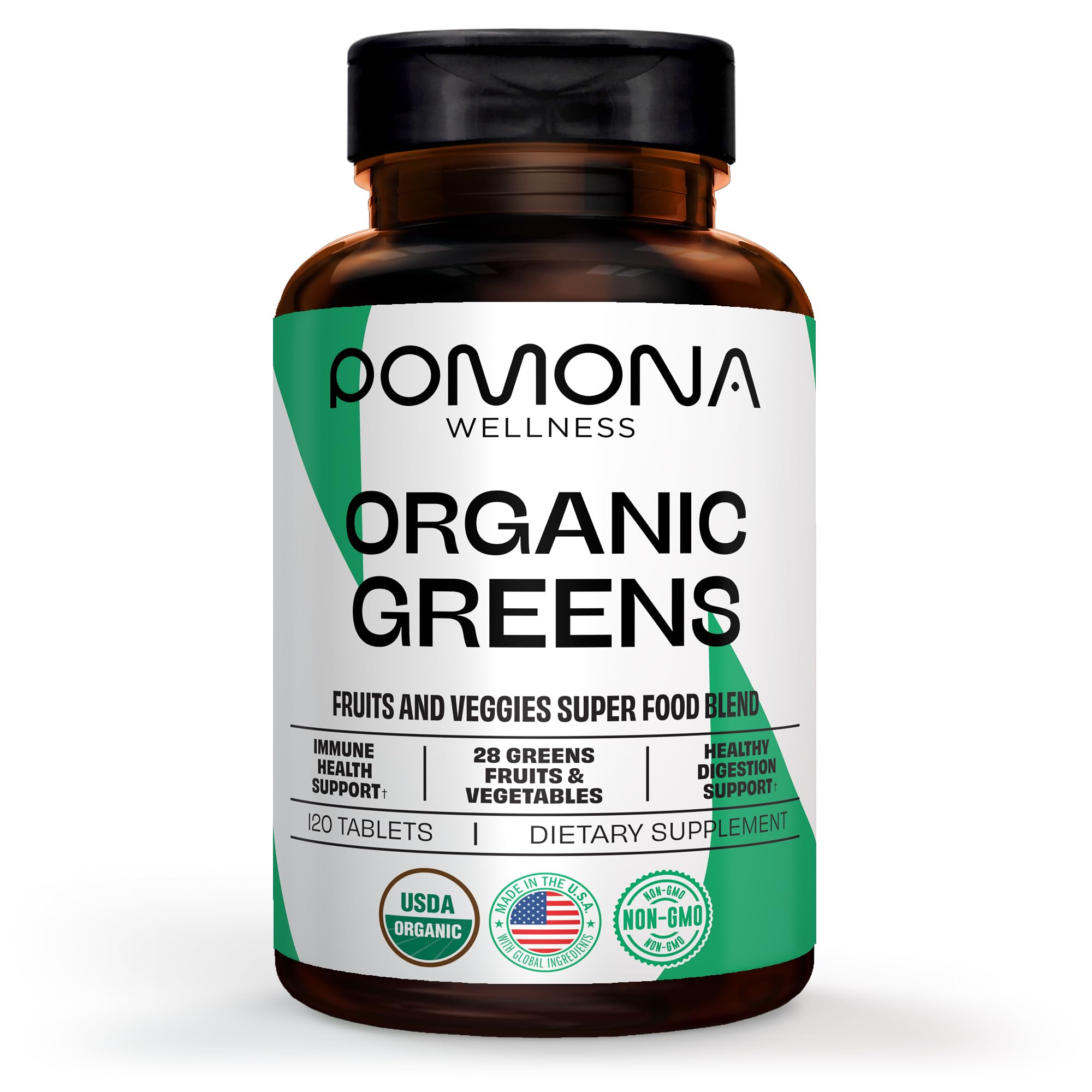 Pomona Wellness Super Greens Supplement, Full Of Superfood Vitamins & Minerals, Fruits & Vegetable, Greens Powder for Bloating and Digestion, Gut Health, USDA Organic, Non-GMO, 120 Tablets