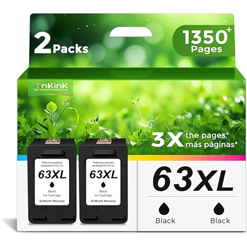 Ankink 63XL Black Ink Cartridges Replacement for HP 63 XL HP63XL (2-Pack)