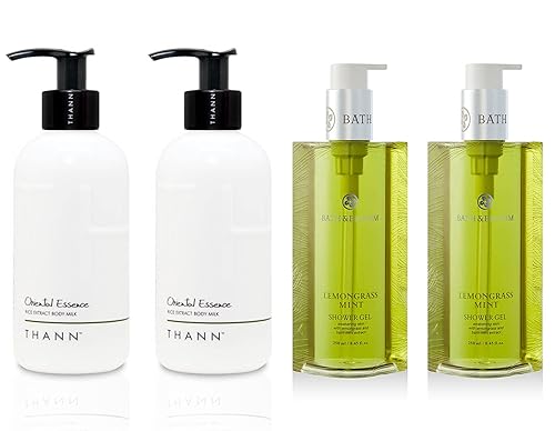 THANN Oriental Essence - Juego de gel de ducha con leche corporal y baño y menta Lemongrass y BLOOM