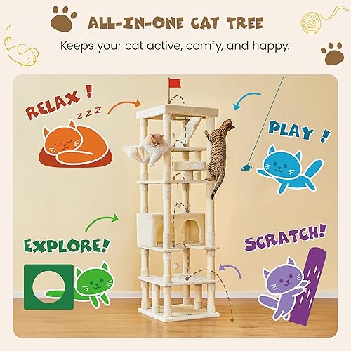 Miniatura 12 de MWPO Árbol grande para gatos de 74.8 pulgadas con postes rascadores cubiertos de sisal y condominio, torre alta para gatos, muebles