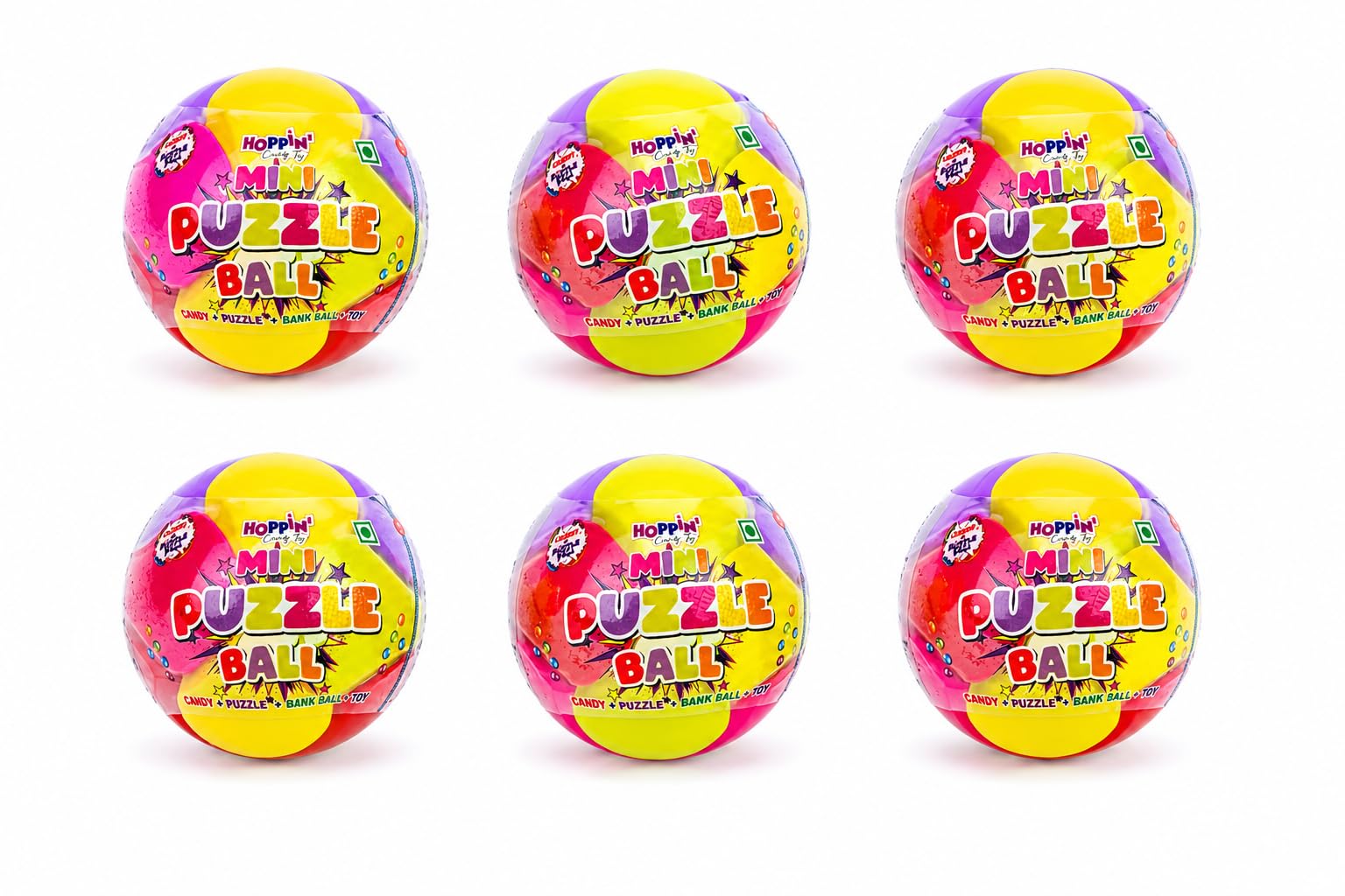 HOPPIN Mini Puzzle Ball Candy Toy Set of 6 | Candy Filled Puzzle