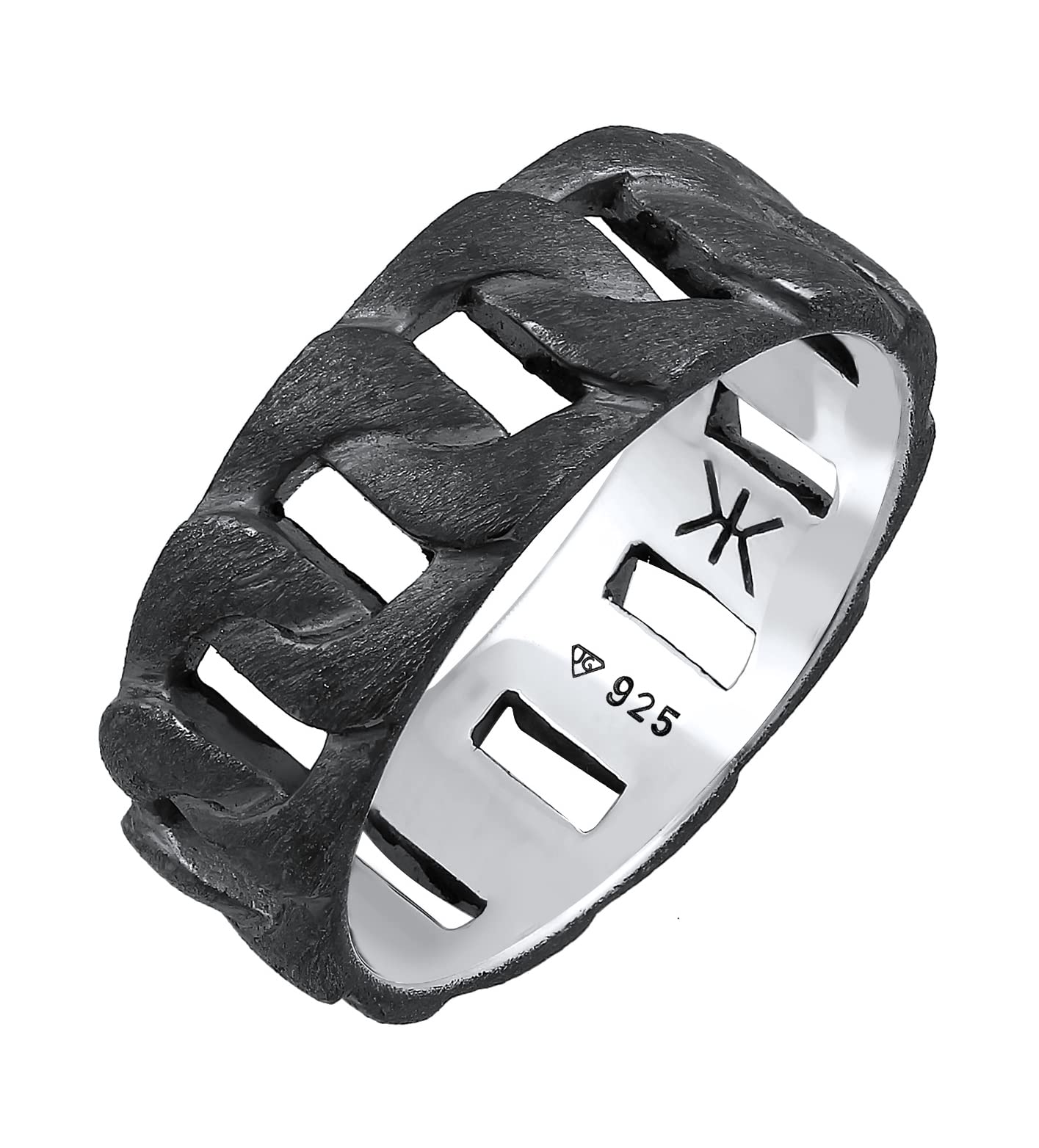 Kuzzoi Massiver Herrenring (8 mm) im Panzer Bandring Männer 925 Silber | oxidiert Ring im Chunky Chain Look Ringgröße 54-66