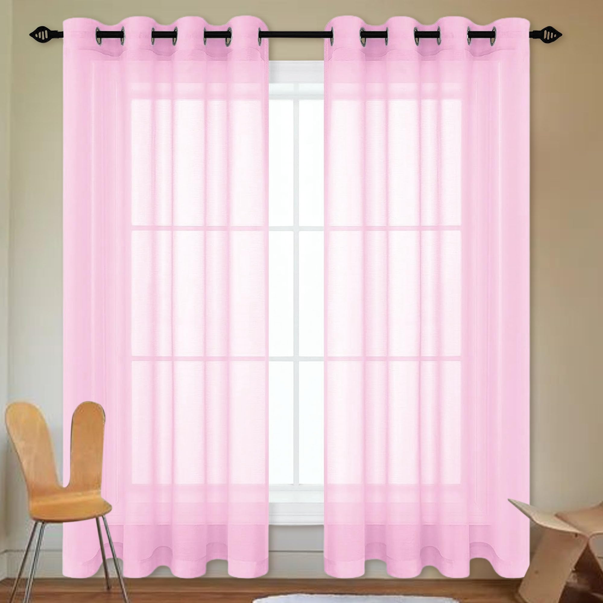 ZHIQXUE Sheer Curtains 260 x 160 cm Semi Transparent Transparent Voile Grommet Curtains Contemporary for Kids, Girls Bedroom, Bedroom Living Room, Pink