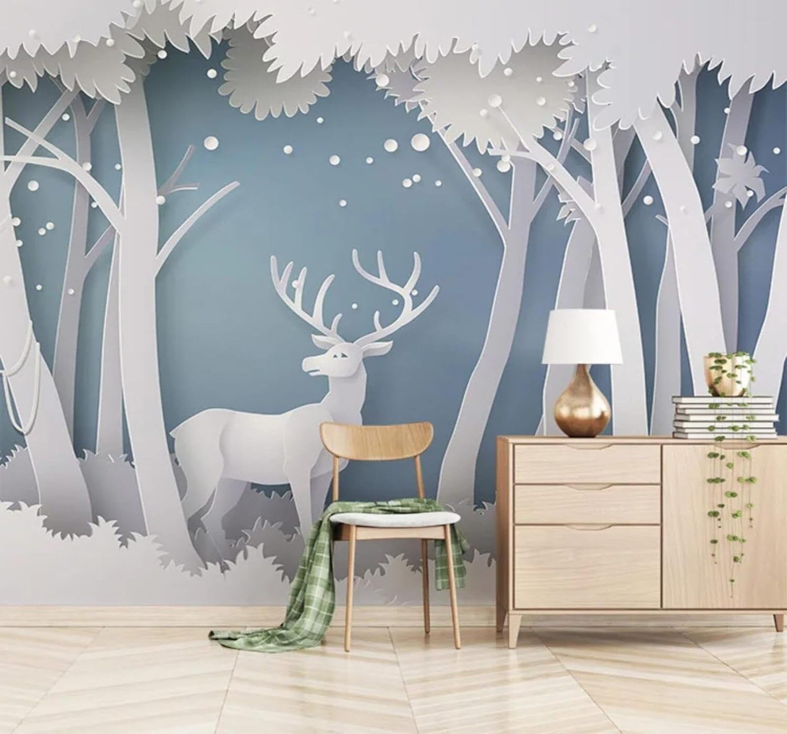 Tzxztt Creative Three Dimensional Forest Moose Art Modern 3D Wallpaper Premium Textured Silk Neutral Tones Material Ideal for Living Room Bedroom-400cm×280cm