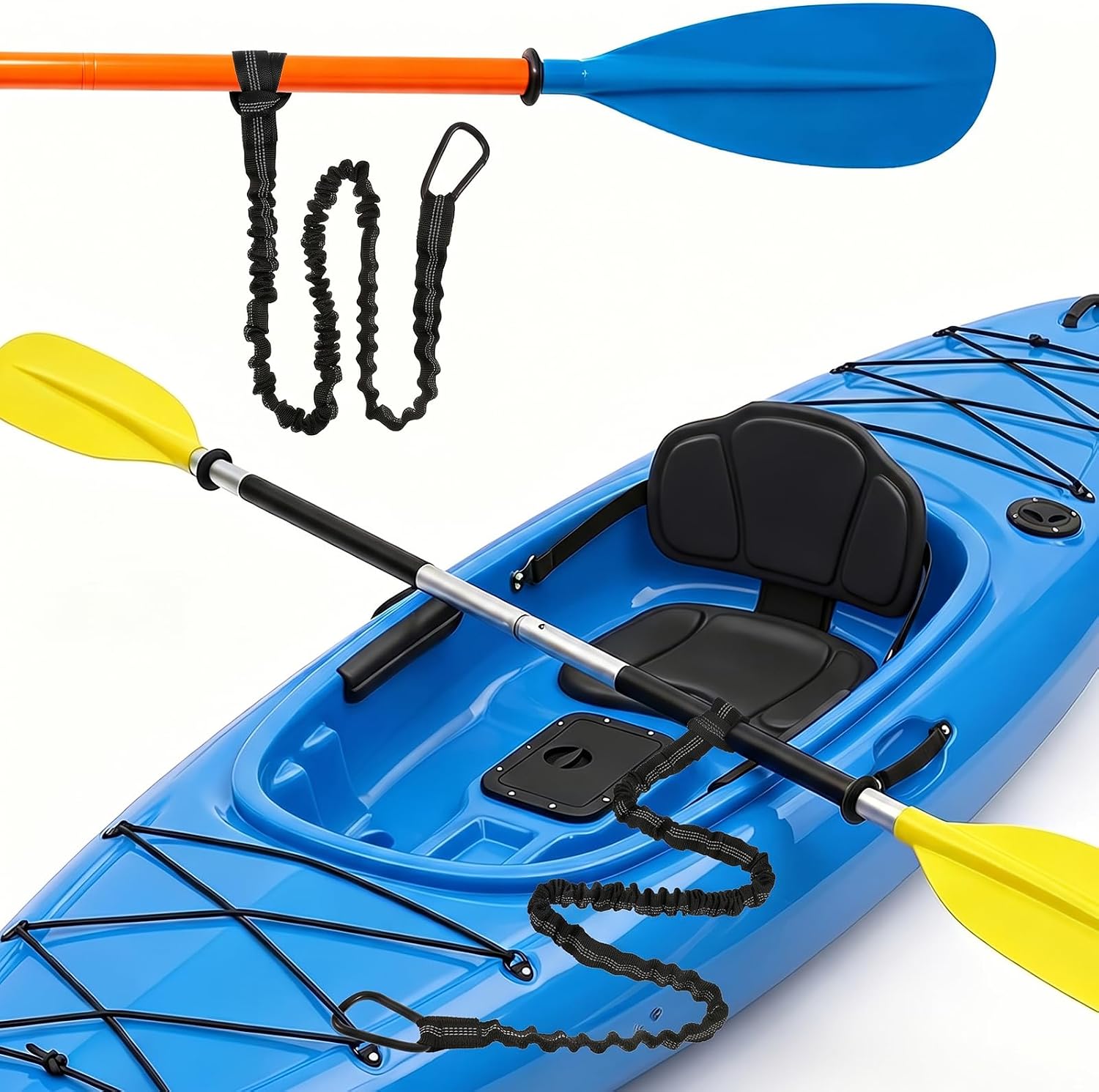 Kayak Paddle Leash, Stretchable Paddle Strap with Carabiner, Secure Paddles Holder Lanyard Rope for Kayaking Canoe Fishing Pole Rods