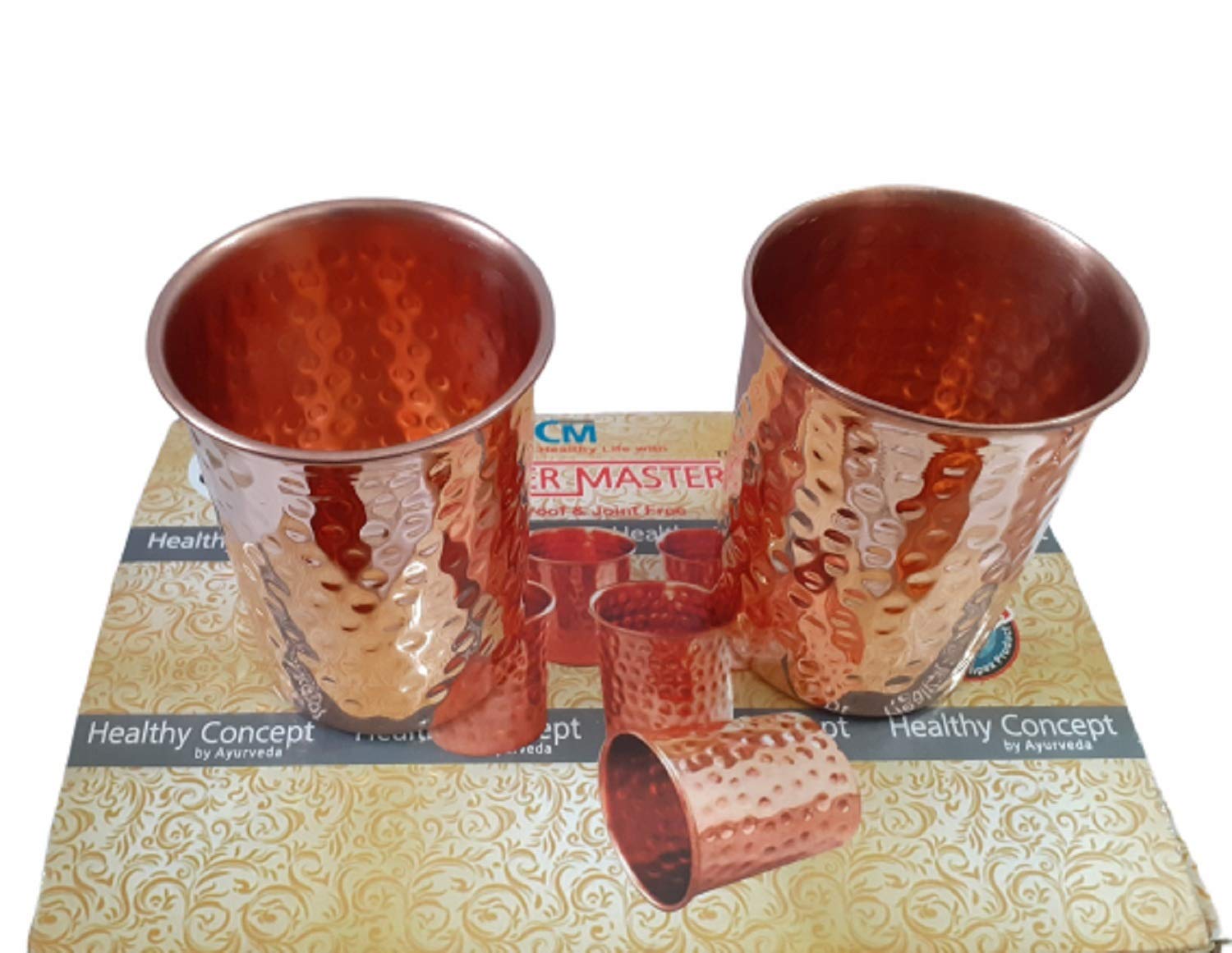 Copper-Master Pure Copper Glass Tumbler Food Grade Copper Ayurvedic Health Benefits Handmade Drinkware for Water Juice and Detox Drinks (Set of 2)