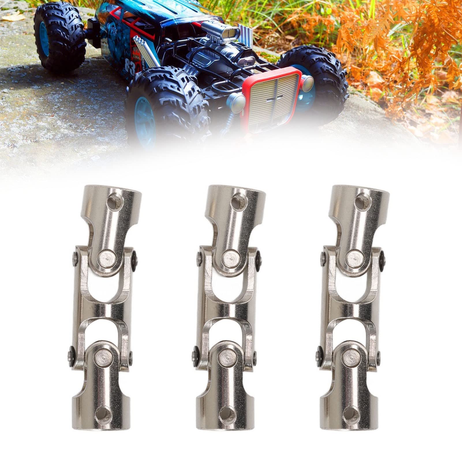 Eje de junta universal RC de 8 mm a 8 mm, acoplamiento de acero giratorio de 3 secciones, conector de dirección flexible para coche y barco RC, incluye tornillos de fijación y