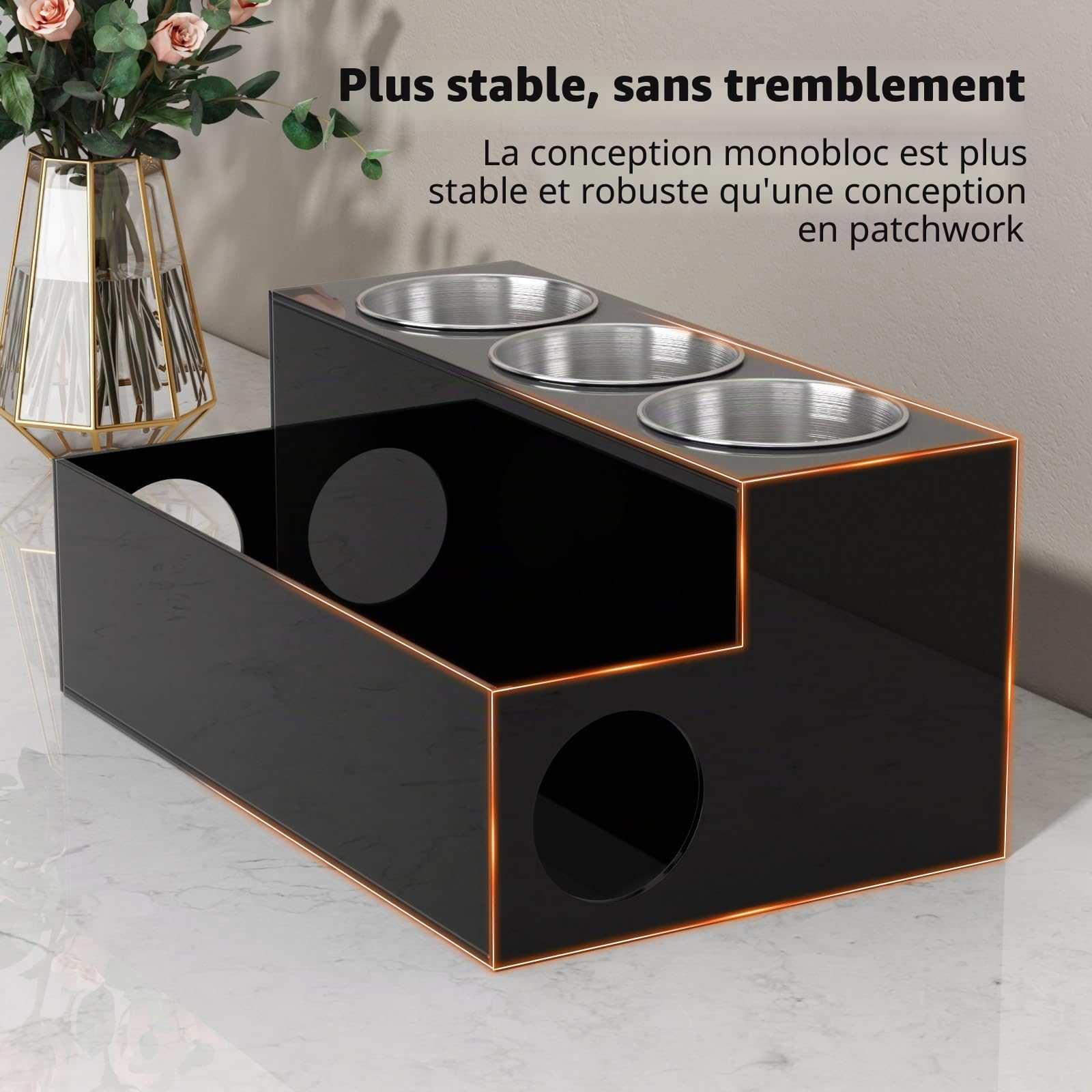NIUBEE Organisateur d'outils pour cheveux, sèche-cheveux et coiffure, support de salle de bain en acrylique noir, support de sèche-cheveux pour comptoir de salle de bain, support de rangement pour