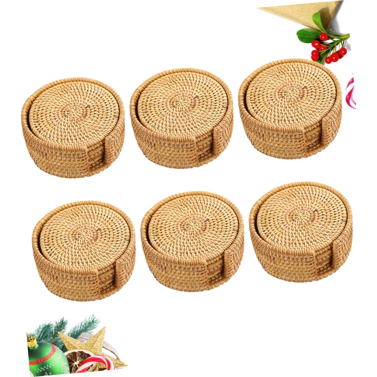 Amosfun 12 STK Untersetzer aus Holz Korbuntersetzer rund Getränkeuntersetzer aus Seegras Tassenuntersetzer aus Rattan Untersetzer für Getränke Kork Tischsets Teetassenpads Hölzern