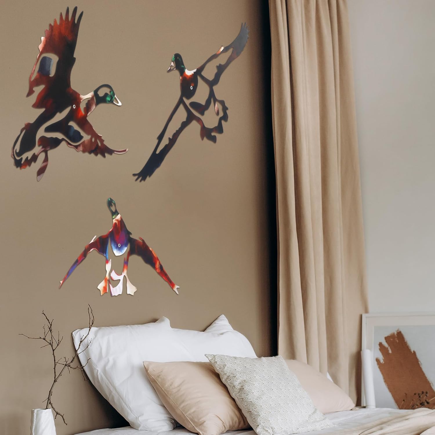 RattanView Mallard Duck Wall Art - 3 Pcs Rustic Metal Wall Decor, Vintage Hanging Duck Art for Home Living Room Bedroom Bathroom Cabin Hunting Party Decorations Gifts Sign