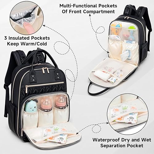 Miniatura 3 de Mochila para pañales, elegante bolsa de pañales para bebé, mochila impermeable para pañales de viaje, bolsas de bebé con cambiador, correas para