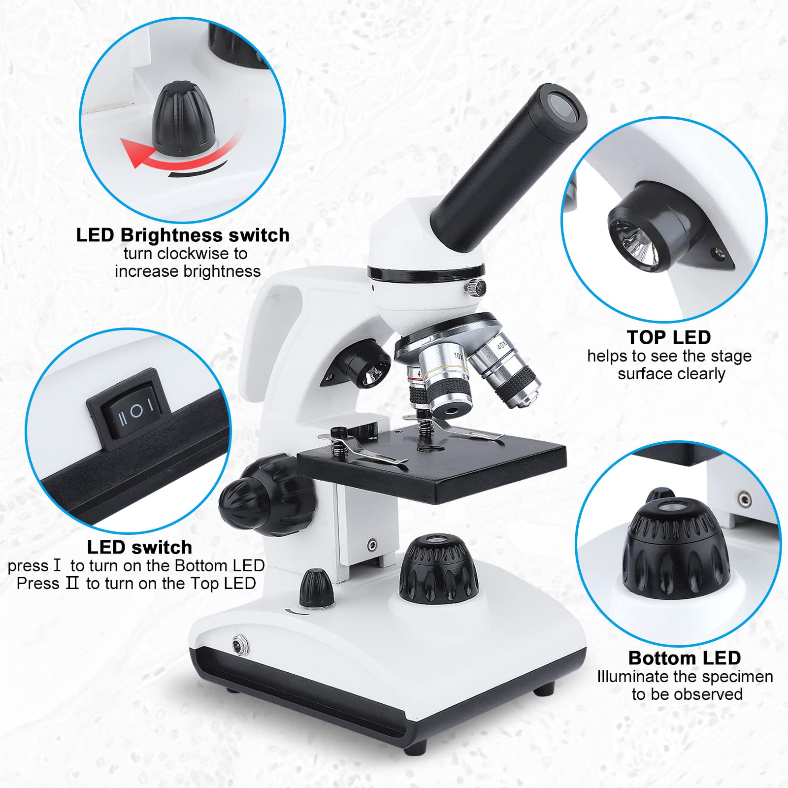 Monoculaire Microscope pour Enfant, Étudiants et Adulte, 2000X Professionnel Microscope pour Le Laboratoire, Accueil, Recherche Scientifique, Biologique et Formation