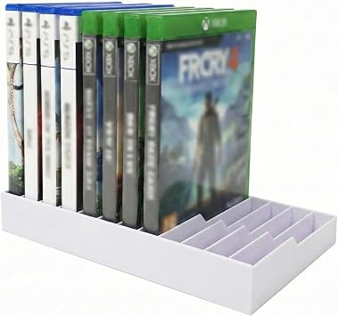 12-Case Video Game Storage Rack, ABS Desktop Organizer, White