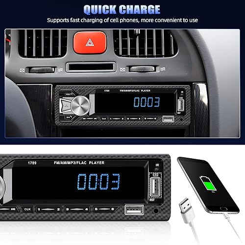 Miniatura 5 de Receptores de audio para coche con Bluetooth manos libres con pantalla LCD digital, radio FM para coche, reproductor de MP3, carga rápida,