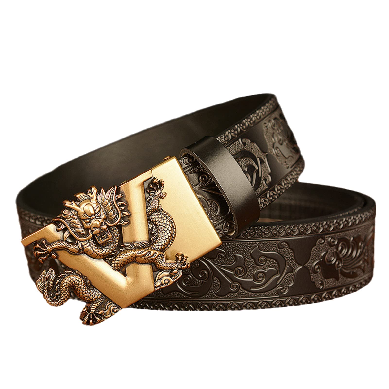 Cintura, fibbia V Dragon da uomo modello stile etnico retrò fibbia automatica scorrevole cricchetto regali casual intagliati personalizzati