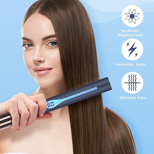 Miniatura 3 de IG INGLAM Plancha plana de titanio, rizador de 1 pulgada, alisador de pelo iónico negativo infrarrojo 11 ajustar la temperatura 250F-450F, cabello