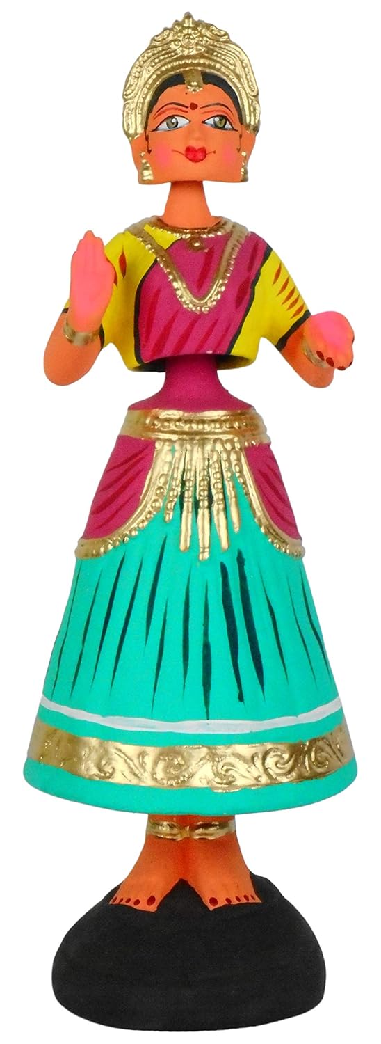 Chozhanad Art Paper Mesh Tanjore Dancing Doll (12 cm x 12 cm x 22 cm