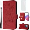 Funda Billetera RFID para Infinix Note 50 Pro Plus 5G Rojo | con Protector de Pantalla, Tarjetas, Funda Tipo Flip para Mujer, Estampado Floral y Mariposa para Infinix Note 50 Pro+ Note50Pro+ 1