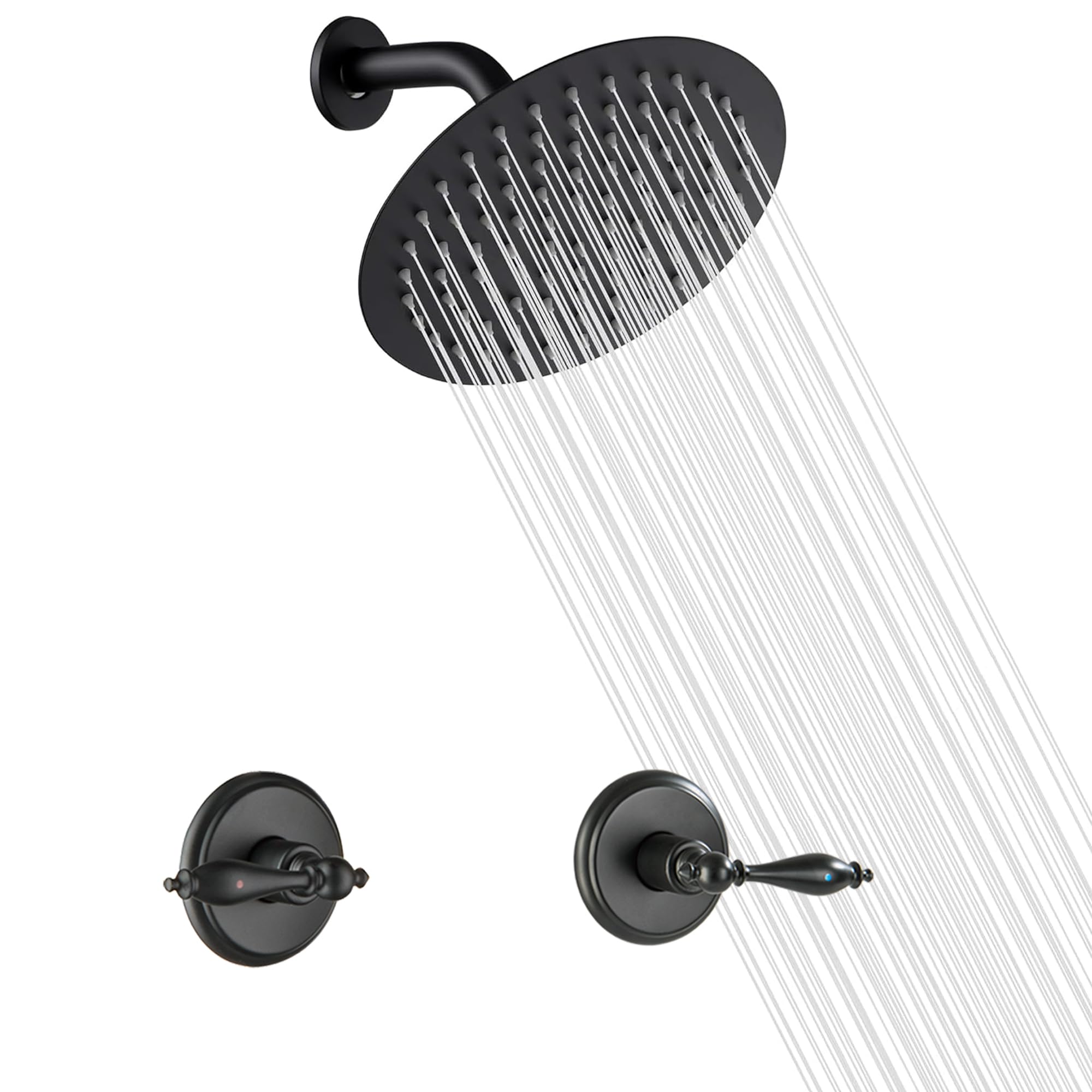 LIWEIKE matte black two-handle shower faucet set with 8 inch rain shower head