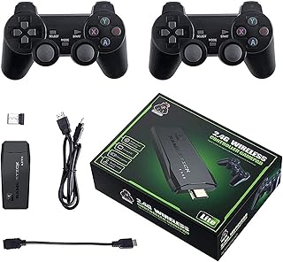 Classic M8 Game Stick 4K Game Console with Two 2.4G Wireless Gamepads Dual Players HDMI Output Built in 3500 Classic Games Compatible with Android TV/PC/Laptop/Projector.