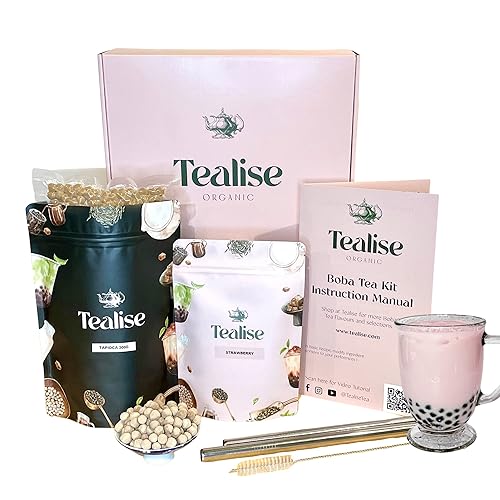 Tealise Kit de té de burbujas de paja jumbo Instant Boba Tea Strawberry Tapioca
