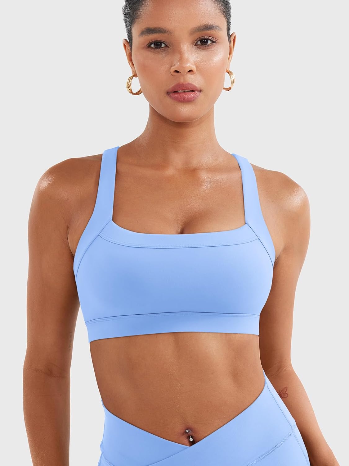 YEOREO Sports Bras for Women Medium Support Racerback Padded Running Bra Tracii Square Neck Wireless Workout Gym Crop Top - Image 2