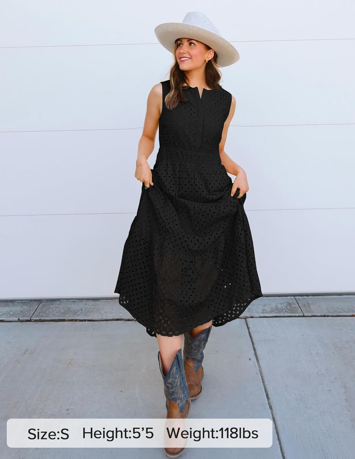 ZESICA Women's 2026 Summer Sleeveless Maxi Dress Casual V Neck Hollow Out Eyelet A Line Flowy Party Long Dresses - Image 6