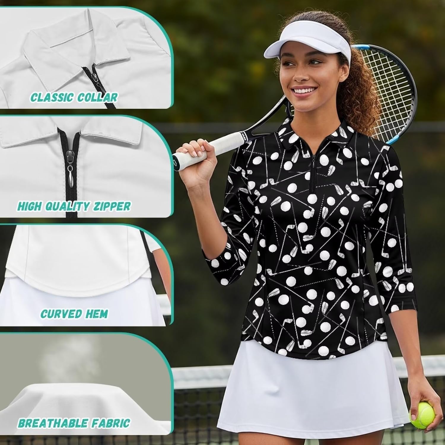 Biyejit Women's Polo Shirt 3/4 Long Sleeve Golf Tops Quick Dry T Shirts Athletic Casual Work Shirts Quick Dry Tennis Tops