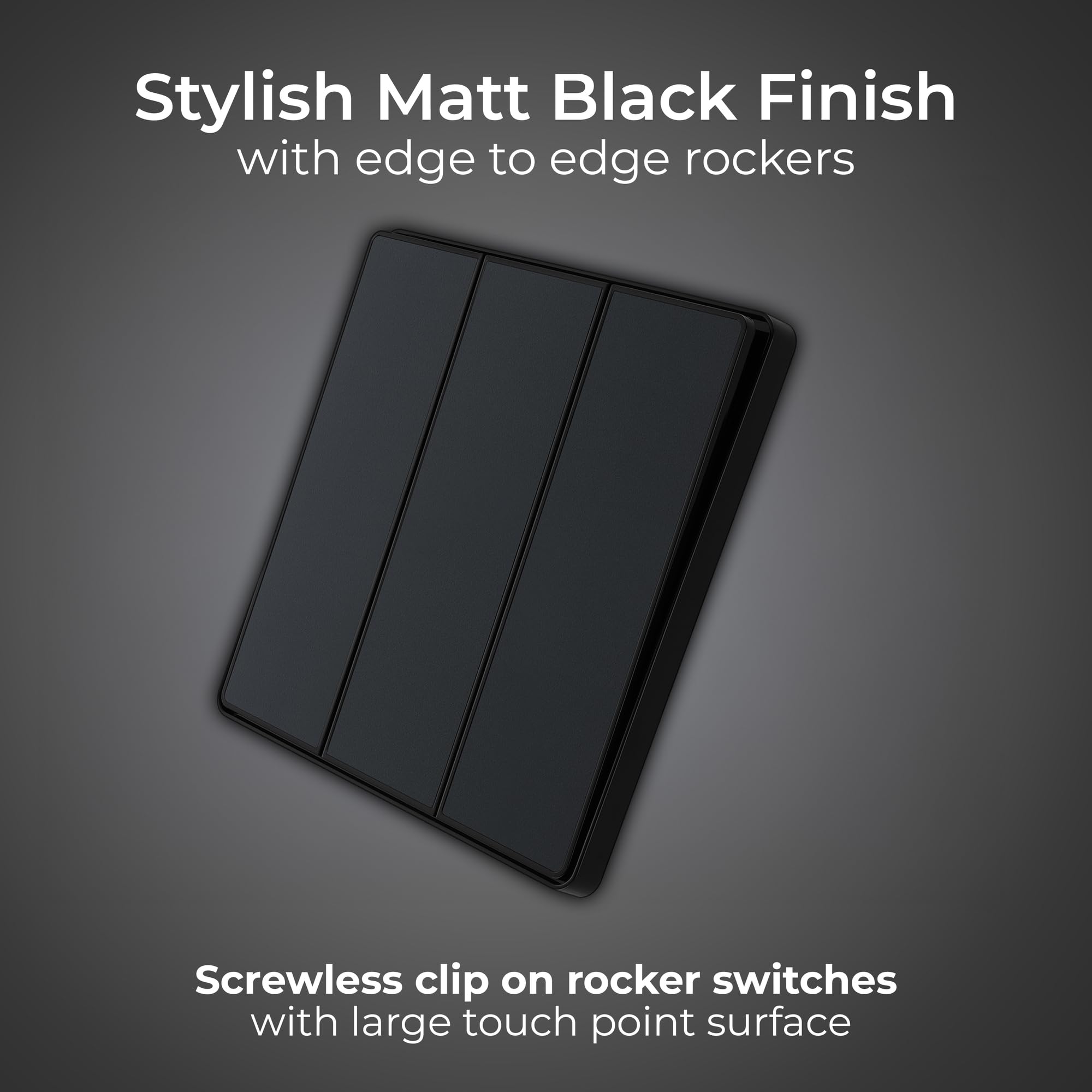BG Electrical Triple Wall Light Switch, 2-Way, Edge-to-Edge Rockers, Screwless Appearance, Round Edges, Evolve, Matt Black - Image 2