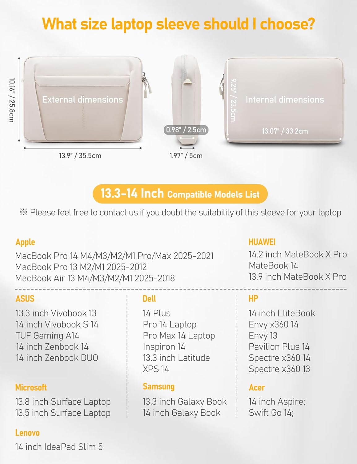 13.3-14 Inch Laptop Sleeve Bag Water-Resistant Laptop Case for MacBook Pro 14 2024-2021, MacBook Air 13 M4 2025, Swift Go 14, 14 Inch ASUS Zenbook, Dell 14, Inspiron 14, Envy 13, Pearl White - Image 6