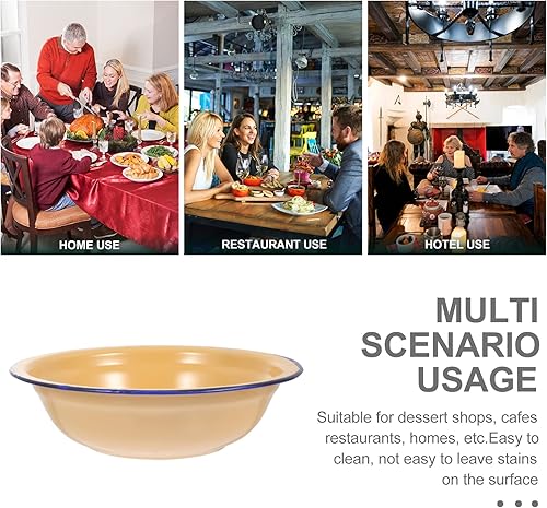 Miniatura 8 de Hemoton Cuencos esmaltados de 2 piezas de cuencos esmaltados vintage, cuenco de mezcla de esmalte grueso, platos de sopa redondos, cuenco de sopa