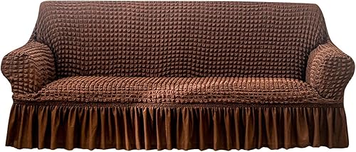 Funda de sofá elástica de sirsaca adecuada para sofá individual, de 2 asientos y 3 cojines con falda