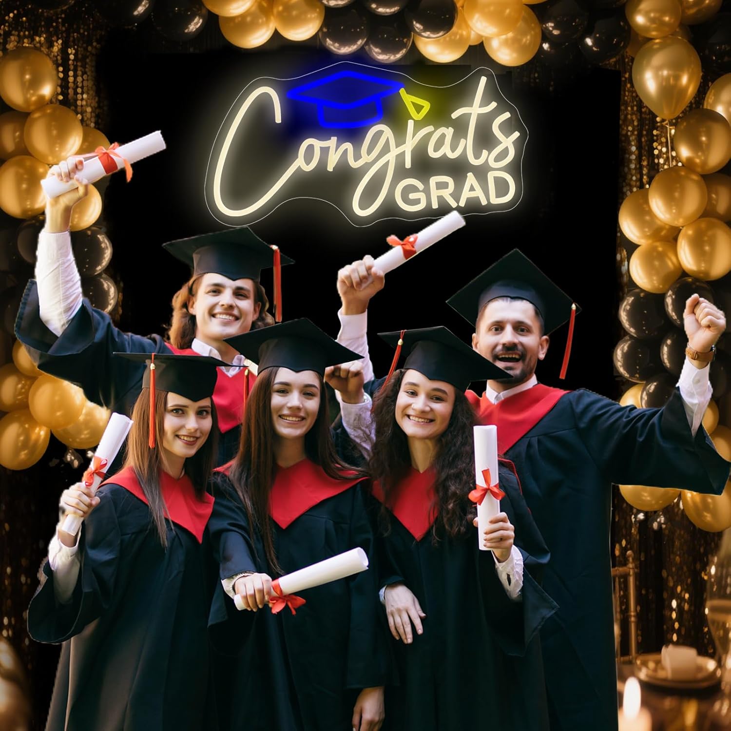 Congrats Grad Neon Sign with Graduation Cap, Warm White Grad Light Up Sign for Wall Decor, Adjustable Congrats Led Sign for Class of Party Room Dorm Backdrop Celebration Gifts