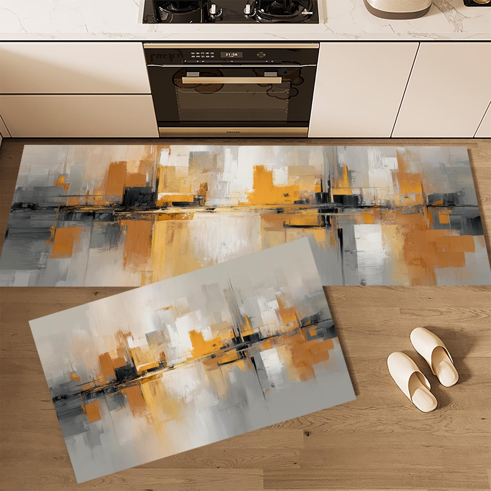 Tapis de cuisine antidérapant lot de 2 ambre style abstrait 40x60 40x120cm