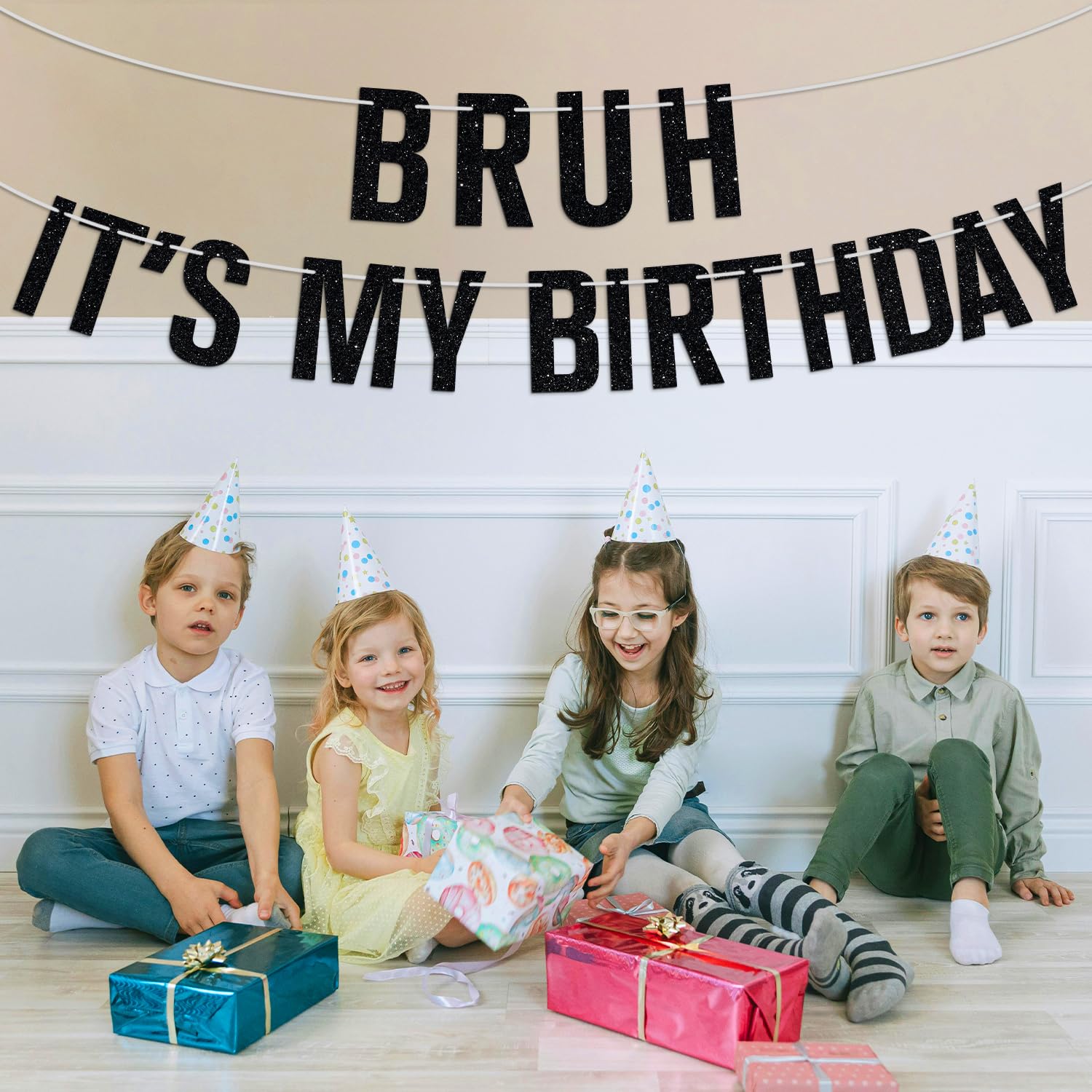 Black Glitter "Bruh It's My Birthday" Banner - Funny Birthday Party Decorations For Kids & Teens - View #2