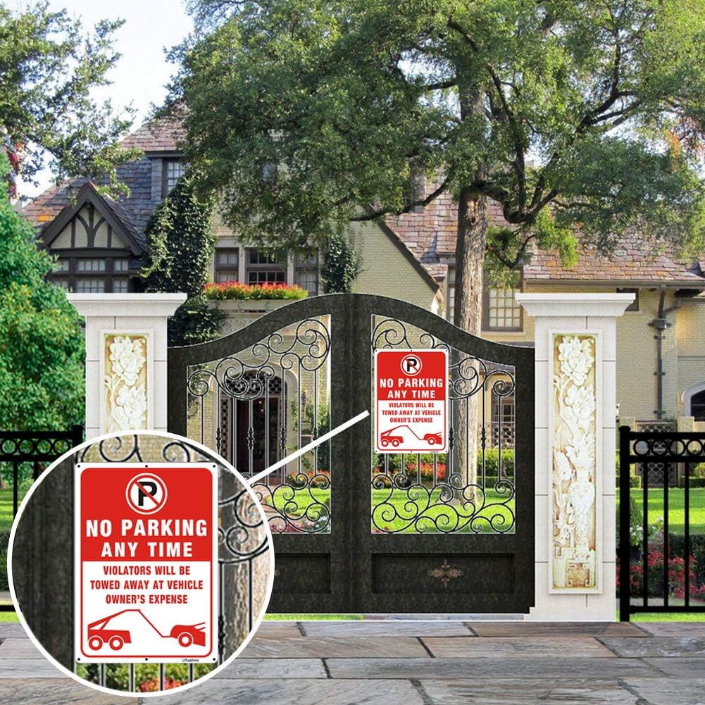 Uflashmi No Parking Sign Will Be Towed for Driveways, No Parking Any Time Signs, Aluminum Metal, 10x14 inch