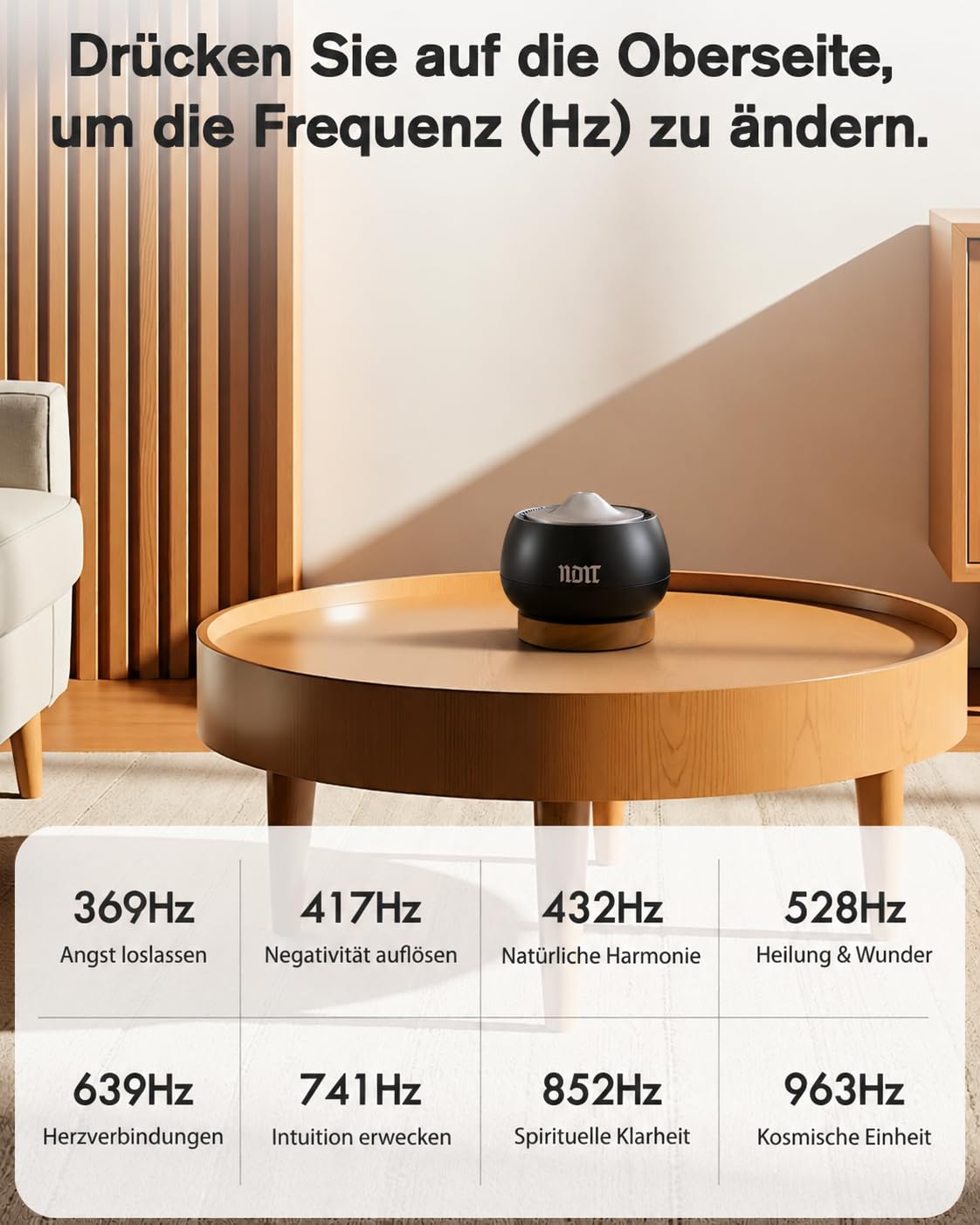 NDLT Tibetische Klangschale, 8 Heilfrequenzen 369-963 Hz, Automatik und Manuell Modus, Vibration Funktion und Timer, USB-C Aufladbar, Praktisches Meditationsgerät für Yoga Übungen, Entspannung, Reiki