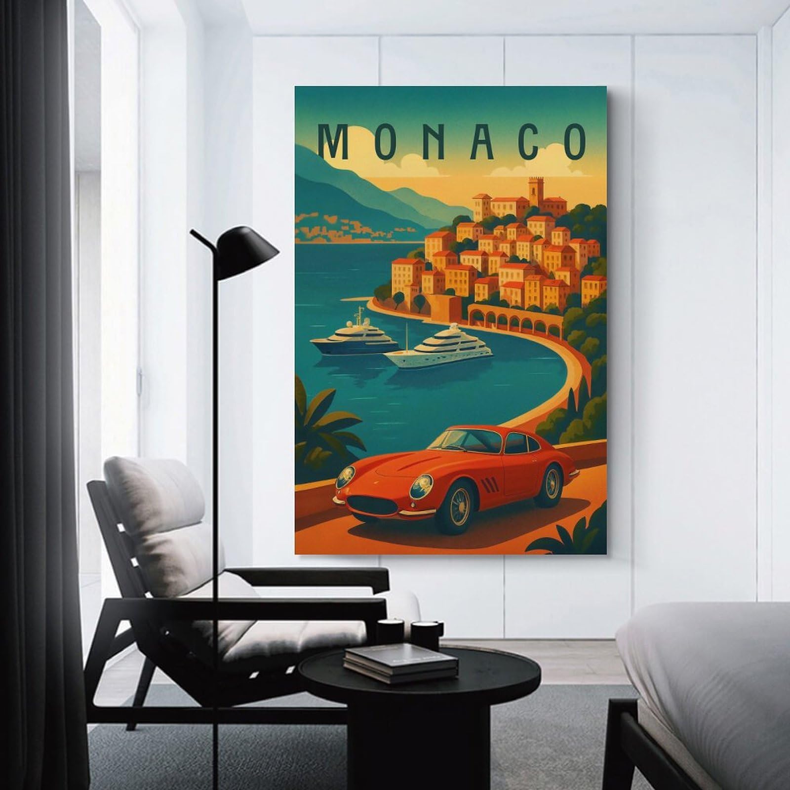 Junmoney Wall Art Print Monaco Travel, 24x36inch(60x90cm), for Living Room, Lounge Or Sitting Room, Eye Catching Artwork for Blank Walls