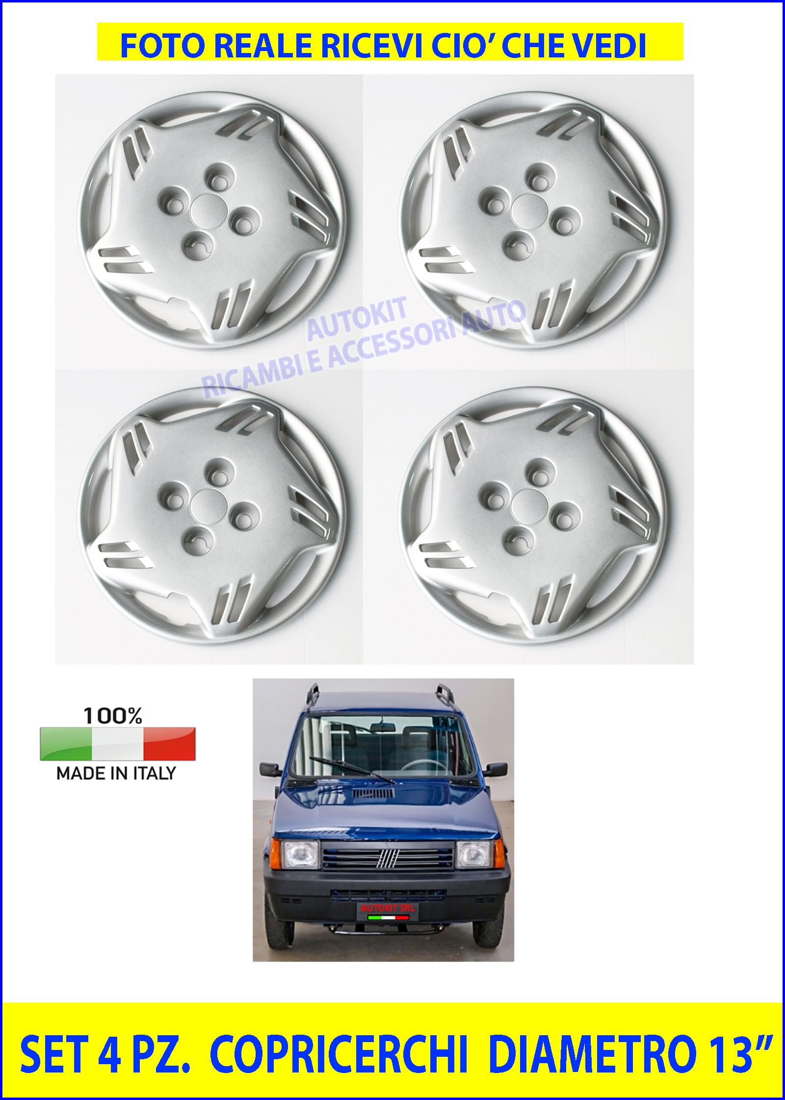 AUTOKIT SRL Copricerchi ABS Grigio 13 pollici, 4 pezzi, Panda modello 141 (1986-2003), 379/13