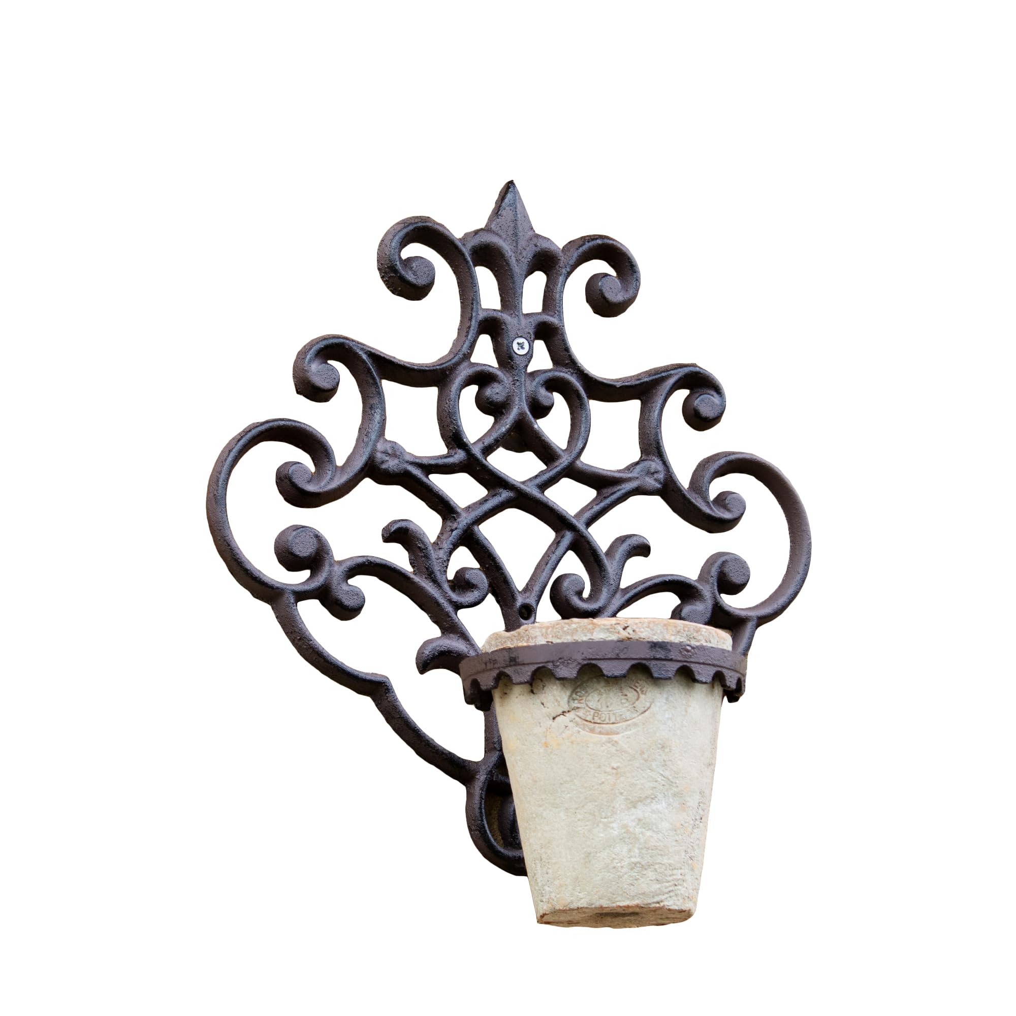 Darthome Brown Scroll Cast Iron Plant Pot Holder 30X32x15cm Antique Style Wall Mount Flower Planter Hanger