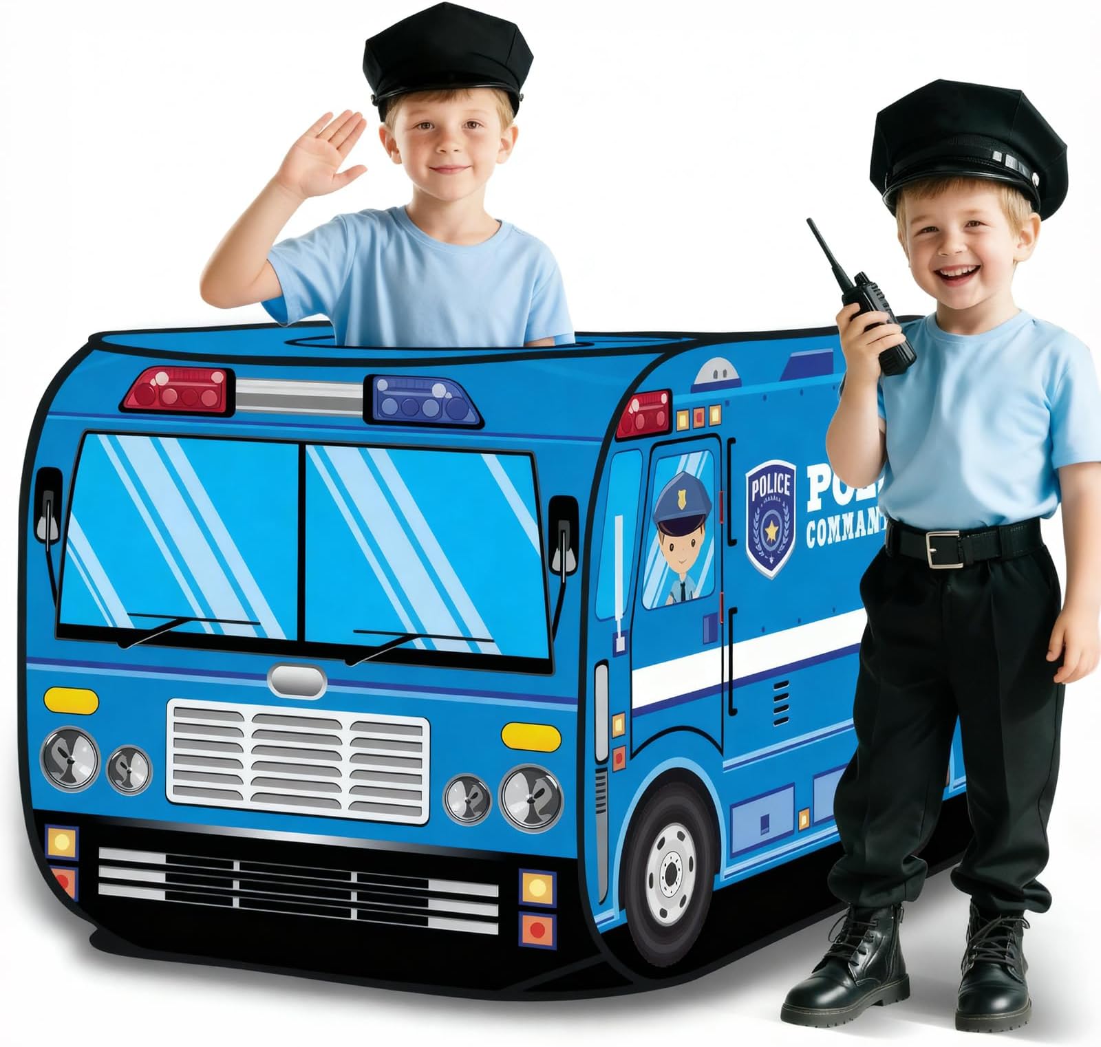 deAO Police Truck Foldable Play Tent -Children Play House Indoor Outdoor Play Toy Great Gift for Kids