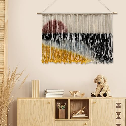 Miniatura 1 de Colgante de pared grande de macramé, arte de pared de montañas para sala de estar, decoración de pared moderna de naturaleza para dormitorio,