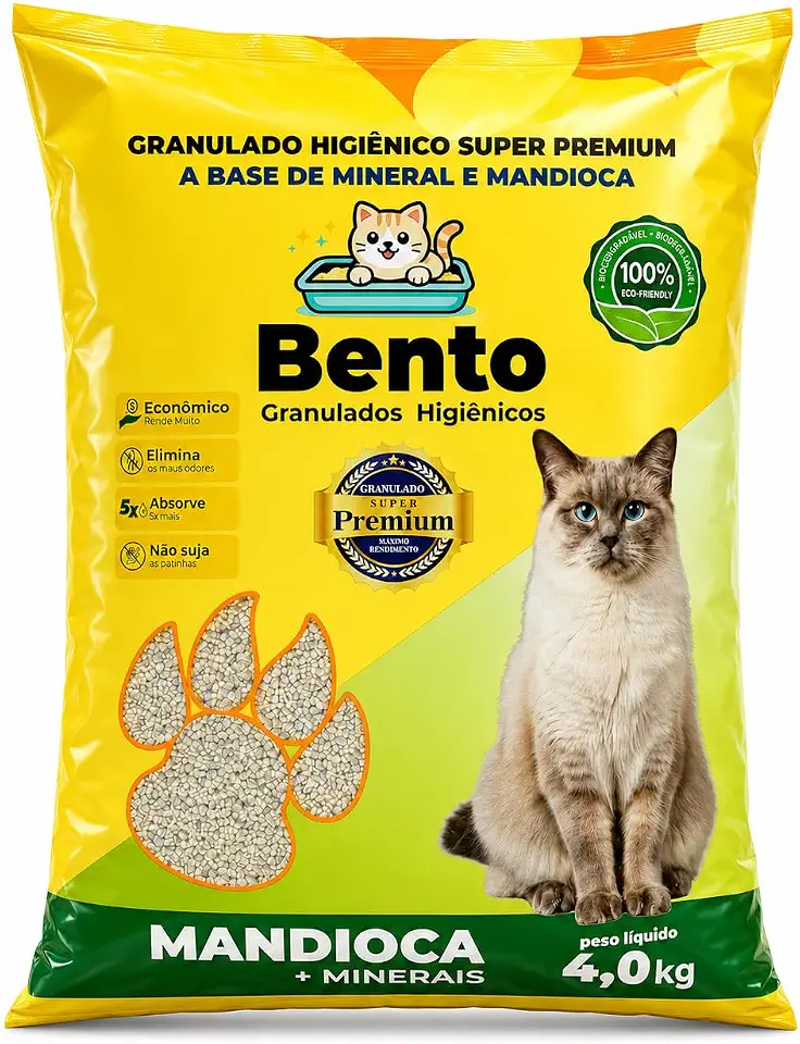 Areia Higiênica Granulado Para Gatos 4kg Mandioca + Minerais Super Premium Controle De Odores Alta Absorção Econômica Biodegradável Não Suja Patinhas Rende Mais Banheiro Sanitário Pet Premium Gato