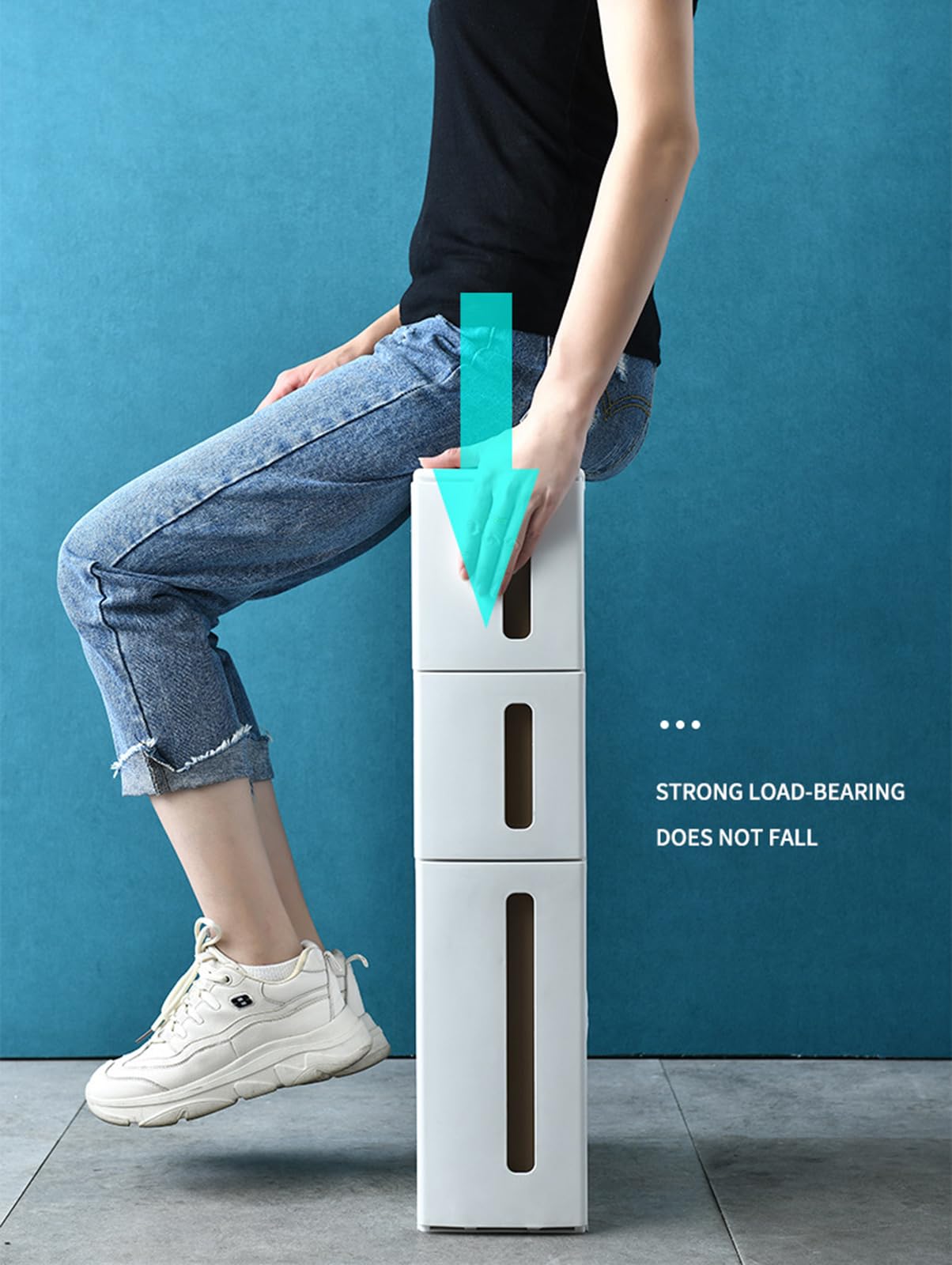 Cassettiera verticale stretta a 5 livelli con ruote e cassetti, sottile nizer da bagno per piccoli spazi, soluzione salvaspazio a torre
