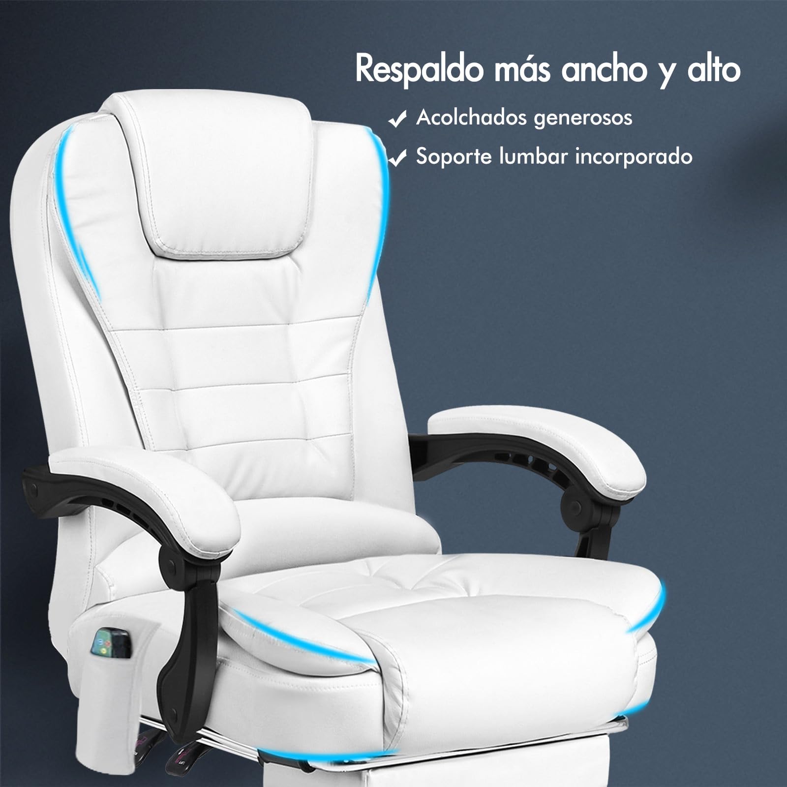ALFORDSON Silla de Oficina Ejecutiva, Silla de Oficina de Masaje con Respaldo de Palanca, Silla de Escritorio Ergonómica con Gran Acolchado, Sillón, Silla Giratoria, Cuero PU, Blanco